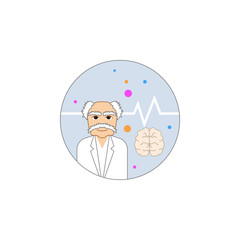 Biotechnology, scientist, brain in badge icon. Element of biotechnology icon