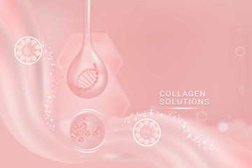 Hyaluronic acid skin solutions ad, pink collagen serum drop with cosmetic advertising background ready to use, illustration vector.