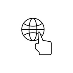 Global, finger, touch, push icon. Element of corruption icon. Thin line icon on white background