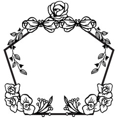 Black line art, with drawing of floral frame, design elegant of card. Vector