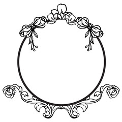 Black line art, with drawing of floral frame, design elegant of card. Vector