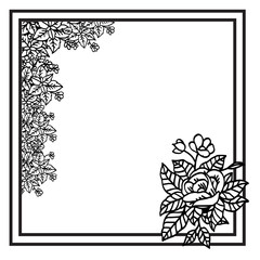 Beautiful floral frame, hand drawn design element in sketch style. Vector