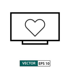Heart , love symbol in television icon. Outline style. Vector illustration EPS 10