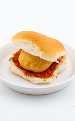 Indian Famous Street Food Vada Pav Also Know as Vada Paav, Wada Pav or Wada Pao is a Vegetarian Fast Food Dish From Maharashtra