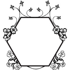 Decorative frame with black and white leaves flower. Vector