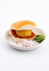 Indian Famous Street Food Vada Pav Also Know as Vada Paav, Wada Pav or Wada Pao is a Vegetarian Fast Food Dish From Maharashtra