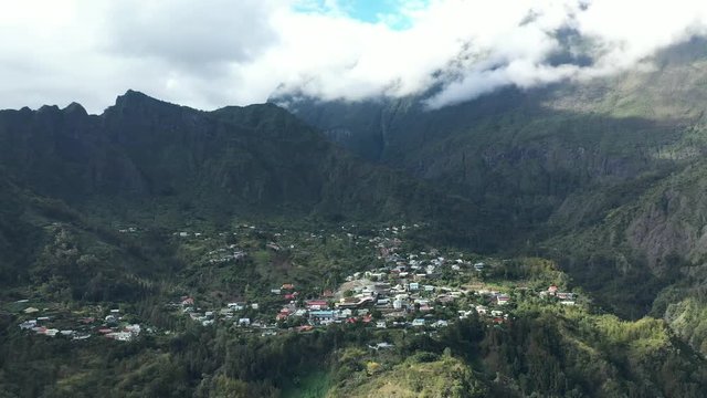 Aerial View of Palmiste Rouge next to Cilaos in Reunion Island