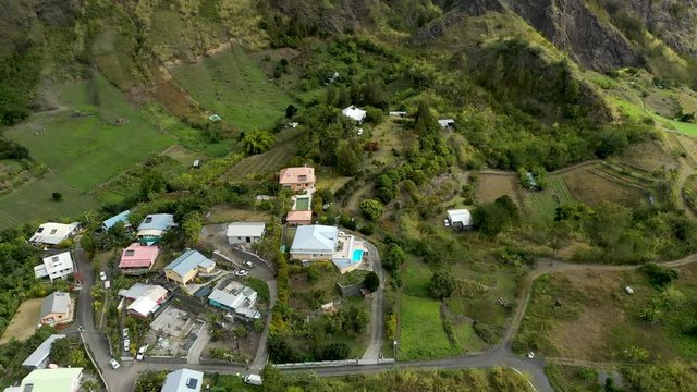 Aerial View of Ilet Calebasse next to Cilaos in Reunion Island