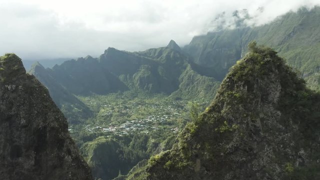Aerial View of Palmiste Rouge next to Cilaos in Reunion Island