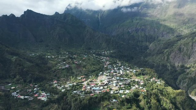 Aerial View of Palmiste Rouge next to Cilaos in Reunion Island