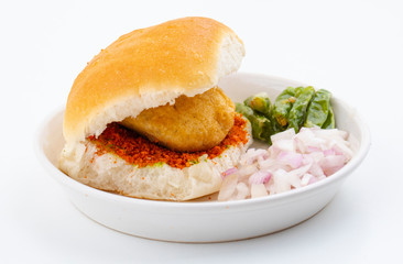 Indian Famous Street Food Vada Pav Also Know as Vada Paav, Wada Pav or Wada Pao is a Vegetarian...
