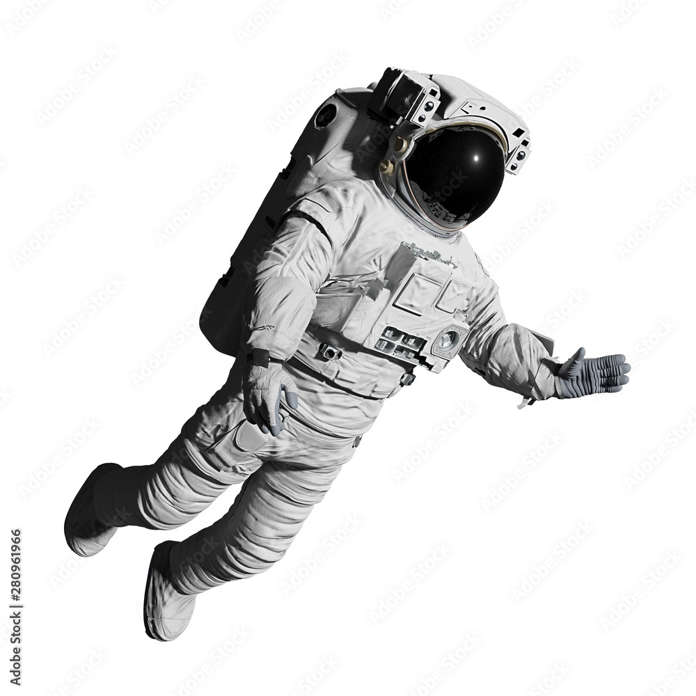 Wall mural astronaut during space walk, isolated on white background