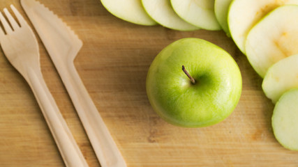 apple on wooden table