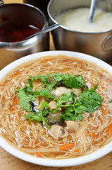 Oyster and pork intestine vermicelli is a popular food in Taiwan.