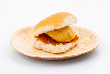 Indian Famous Street Food Vada Pav Also Know as Vada Paav, Wada Pav or Wada Pao is a Vegetarian Fast Food Dish From Maharashtra