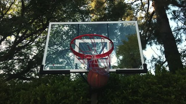 Three consecutive jump shots in slow motion swishing through the basket at 4k 60fps.