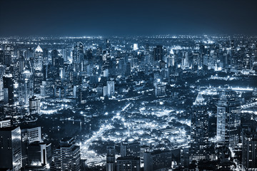 night cityscape with blue light tone for communication concept