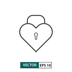 Padlock love icon. Outline style. Isolated on white. Vector illustration EPS 10