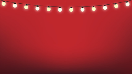 Fairy lights on red Christmas background for Photoshop - obrazy, fototapety, plakaty