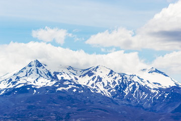 Fototapeta na wymiar Landscape view of Mount Ruapehu, one of three volcanic mountains of the Tongariro National Park of New Zealand.