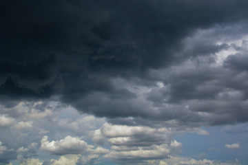 Dark clouds in the sky are signs of rain.