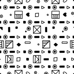 Seamless vector pattern. geometrical background with hand drawn decorative tribal doodle elements. Print with ethnic, folk, geometrical motifs. Graphic geometric illustration, squres, dots, rectangles