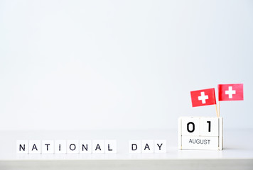 national day text With AUGUST 1 Wooden calendar of Switzerland flag,Concept Switzerland national day