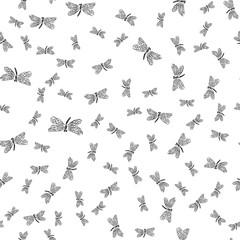 Dragonfly seamless hand outline. Pattern with dragonfly seamless hand outline isolated on white background