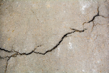 Worn and cracked asphalt with big cracks. Old road concrete texture