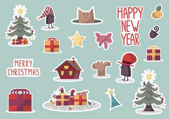 Christmas sticker pack with cartoon elements.