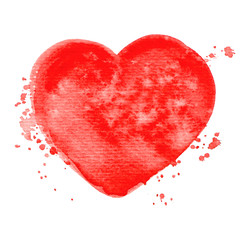 Vector red heart watercolor paint texture isolated on white for Your design