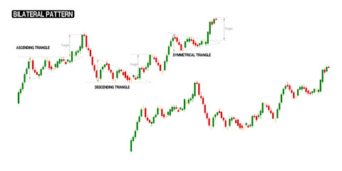Compilation of Bilateral(up trend) in one stock chart. There are stock chart with pattern marking and no marking.