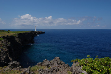 青い海と岬の灯台