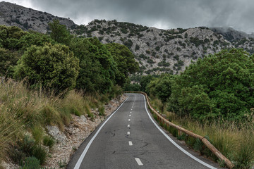 Winding highway in the mountains  of Sierra de Tramuntana, Mallorca