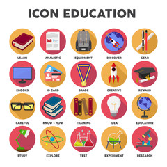 education icons with flat design concept