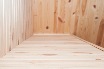 Interior with a combination of wooden clapboard pine