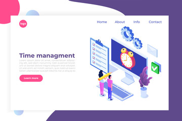 Time management cncept,  Business scheduling app. Flat isometric vector illustration.