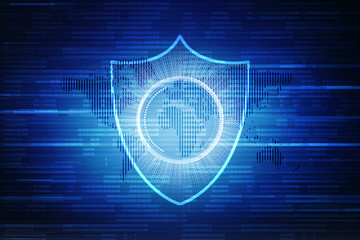 2d illustration Security concept - shield on digital code background