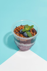 Dietary desserts in a plastic cup. Healthy eating concept