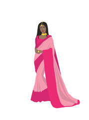 Naklejka premium Indian girl in national costume-Sari