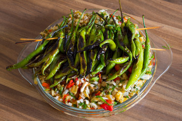 Roasted peppers on vegetarian salad