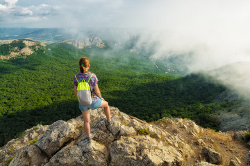 Girl hiker enjoy the Crimea mountains