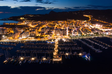 Fototapeta na wymiar Aerial view of city port at night.