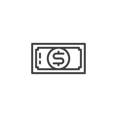 Dollar bill line icon. linear style sign for mobile concept and web design. Paper money outline vector icon. Cash symbol, logo illustration. Vector graphics