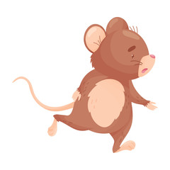 Brown cartoon mouse runs. Vector illustration on white background.