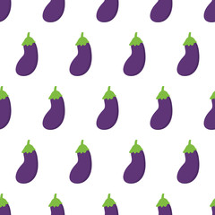 Vector seamless pattern background with cartoon eggplant, aubergine.