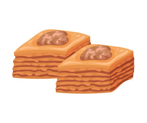 Baklava in the form of a rhombus. Vector illustration on white background.