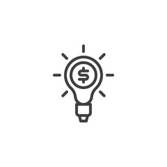Business idea lamp line icon. linear style sign for mobile concept and web design. Light bulb with dollar money outline vector icon. Symbol, logo illustration. Vector graphics