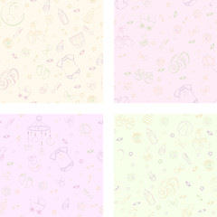 Set of seamless pattern with baby care items