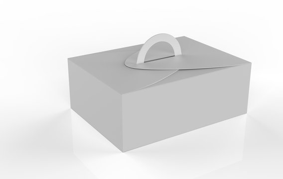 gift packaging box with handle mock up for cake paperboard packaging container template for muck up.  3d illustration